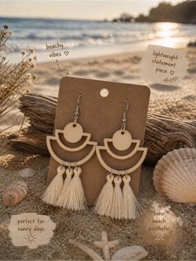 Hand Crafted Neutral Cream Boho Tassel Earrings